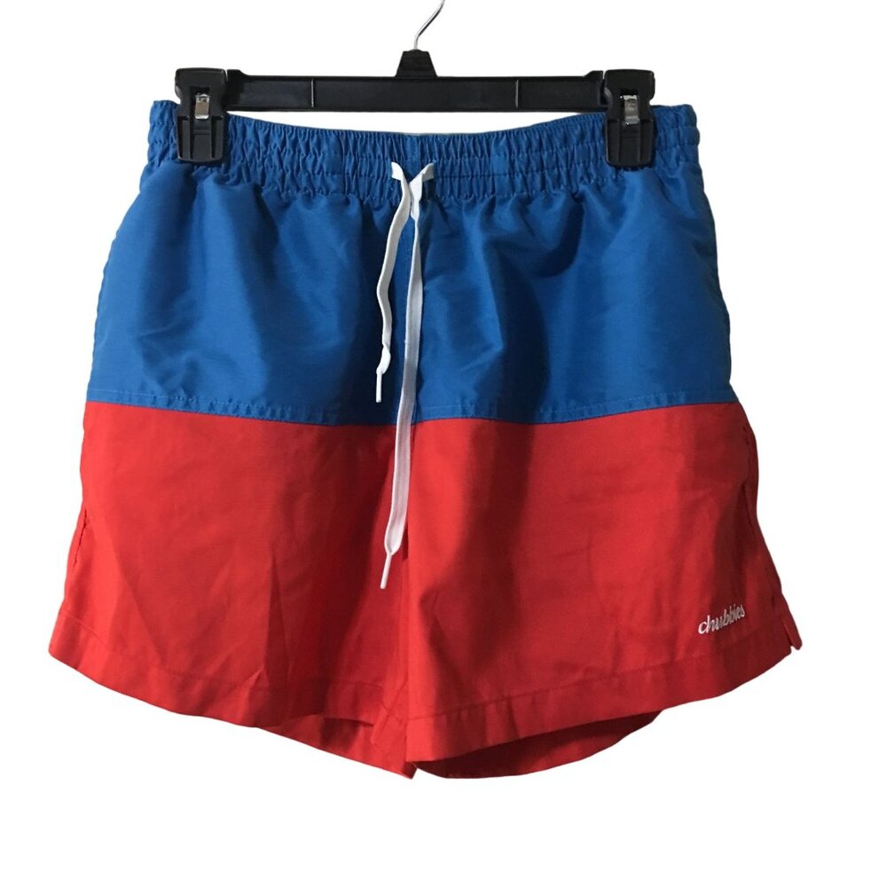CHUBBIES RED BLUE PATRIOTIC COLOR BLOCK SWIM TRUNKS MENS MEDIUM